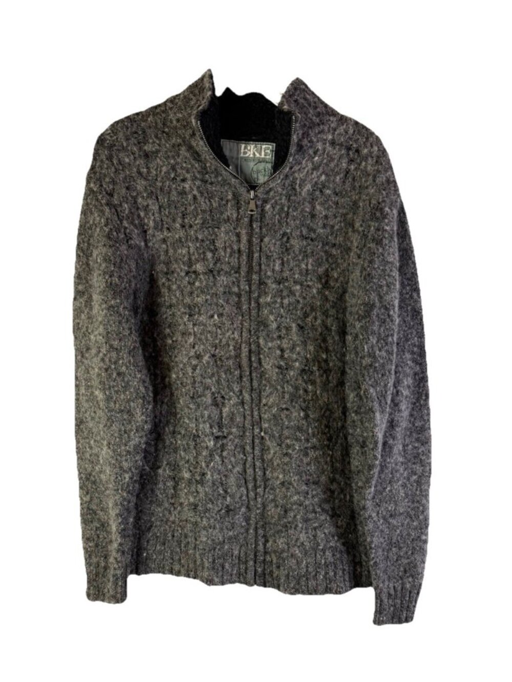 Vintage Y2K Grunge Wool Blend Cable Knit Zip Cardigan Sweater Gray